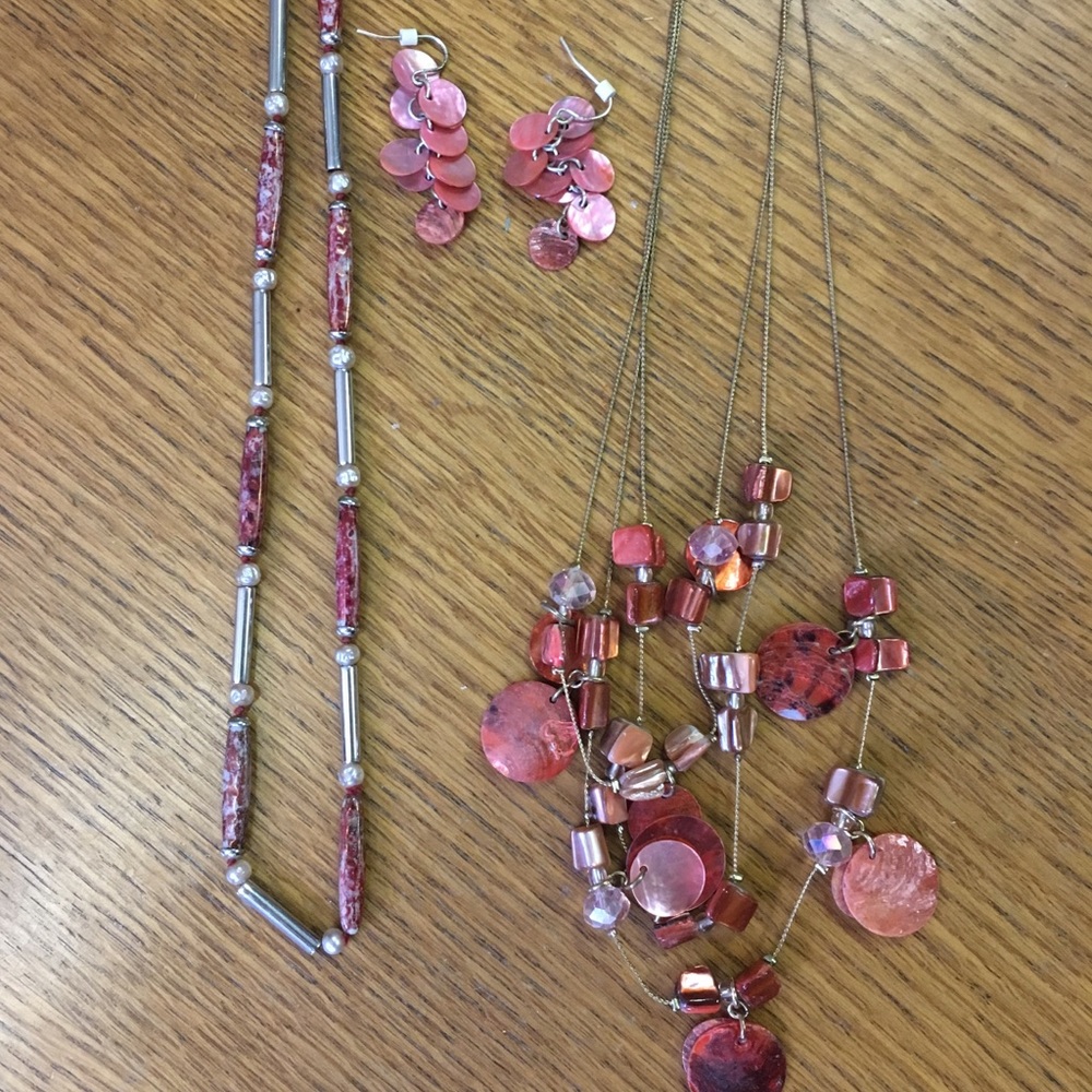 Pink/Red and Silver Jewelry Set (3 piece)